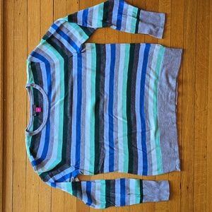 VINCE CAMUTO, Ballie Crewneck Sweater, Cool Color 3/4" Stripes, Women's L